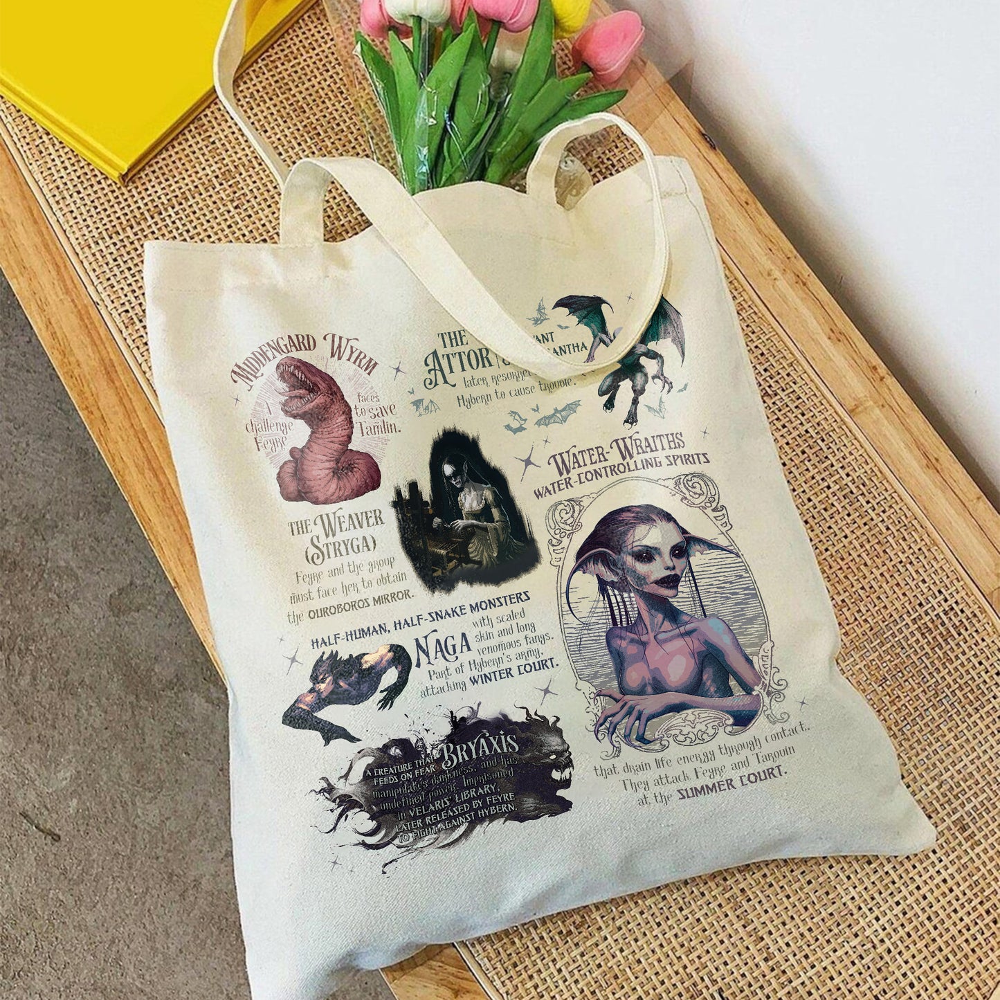 Acotar Tote Bag, Velaris City of Starlight Tote Bag, Feyre and Rhysand Tote Bag, Monster in Acotar Tote Bag