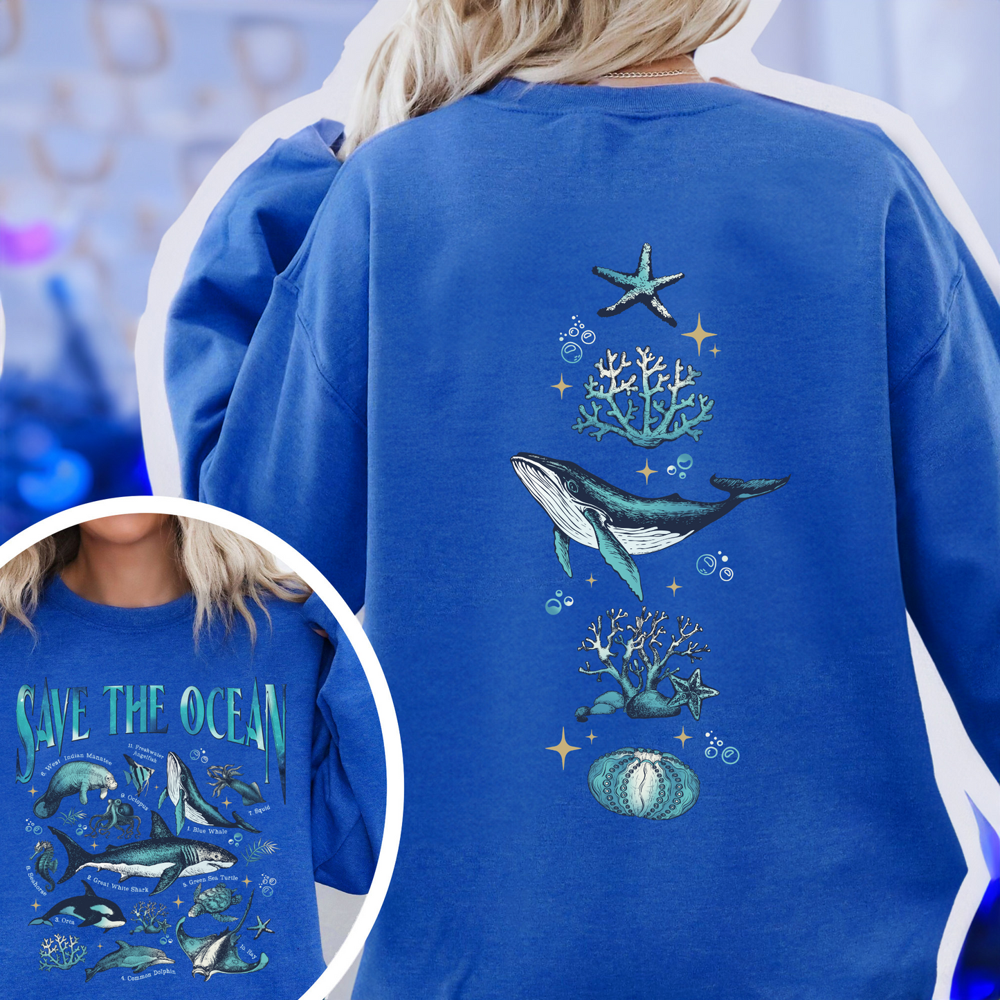 Save The Ocean Sweatshirt, Animal Sweatshirt, Retro Ocean Nature Sweatshirt, Dolphin Sweatshirt, Shark Lover Gift,Marine Biologist,Surfing Sweatshirt