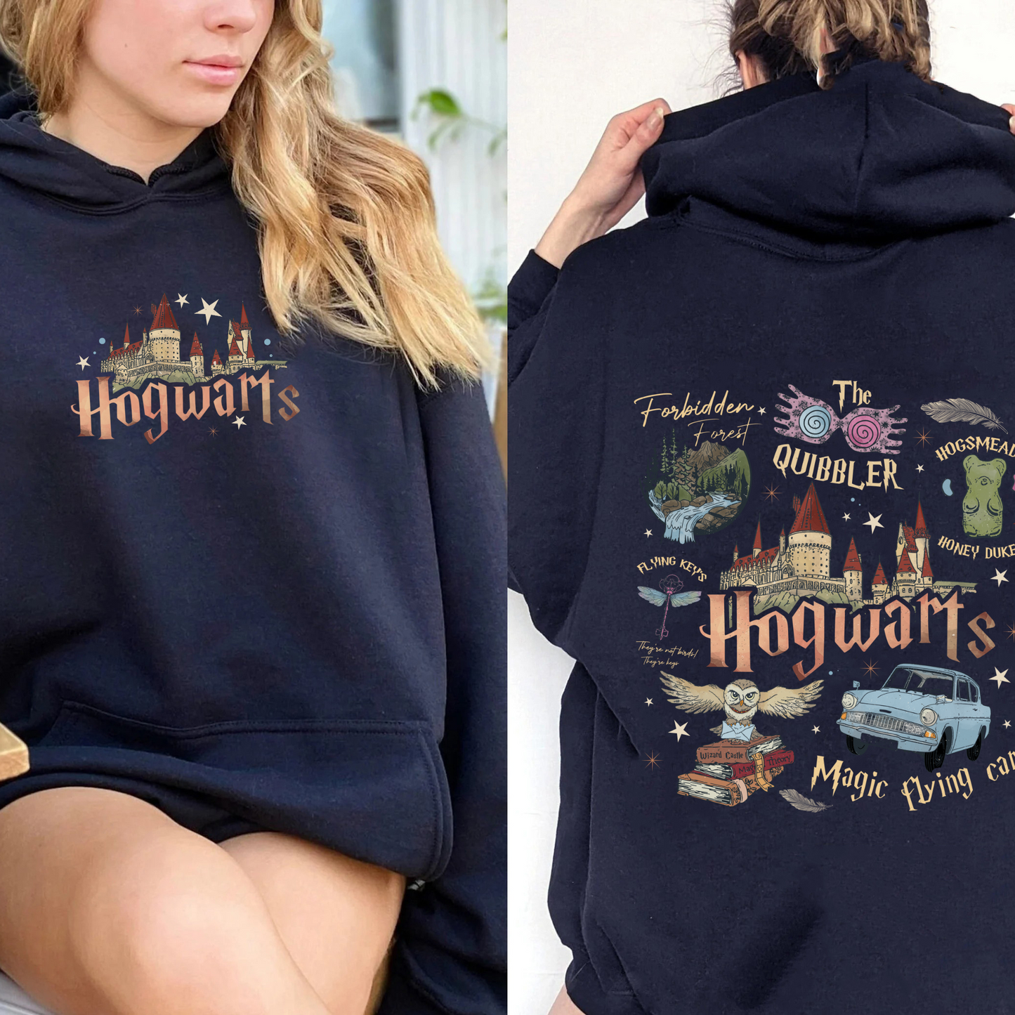 Wizard School Fandom Hoodie, Book Reading Magic Hoodie, Bookish Hoodie, Hp Inspired Two Sided Hoodie, Gift For Friends