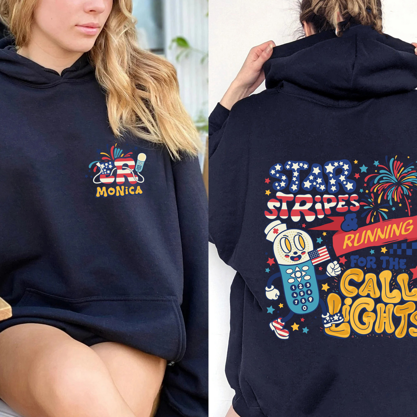 4th of July Er Nurse Hoodie, Er Nurse Custom, Independence Day Hoodie, Running for Call Light, Er Nurse Hoodie for Work, American Nurse