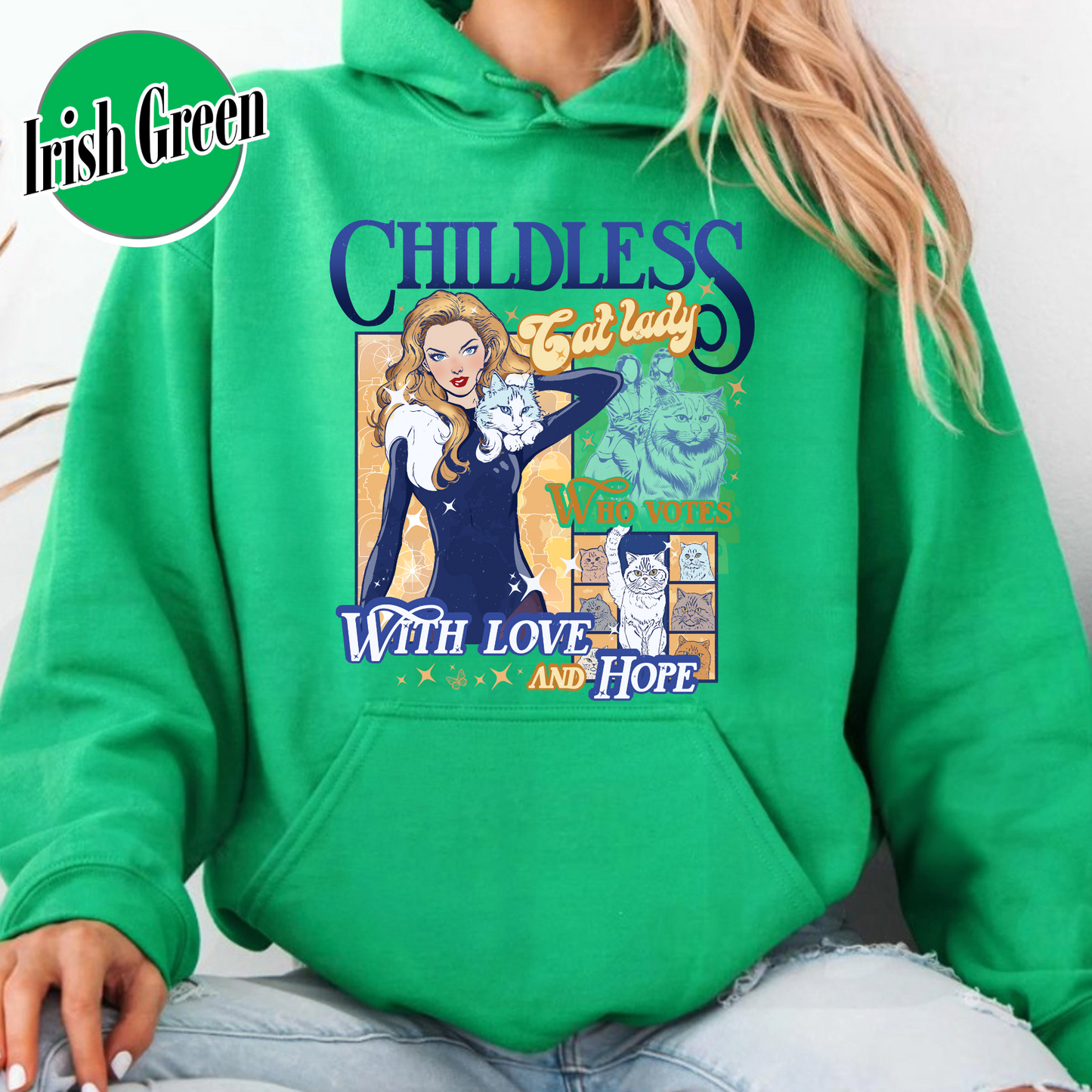 Election Hoodie, Childless Cat Lady Hoodie, Cat Lover Hoodie, I Vote Hoodie, Vote Blue Election Hoodie