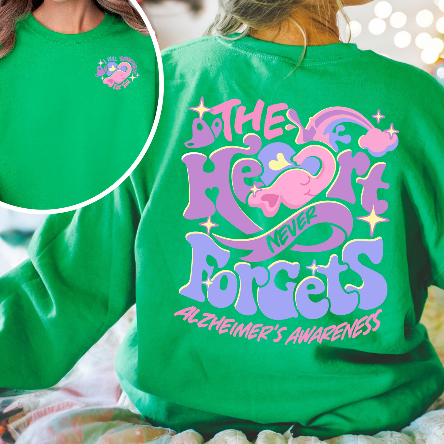 Alzheimer Saying Sweatshirt, Alzheimers and Brain Awareness, Alzheimer Awareness Elephant, Alzheimers Awareness Gift, I Will Remember for You Sweatshirt