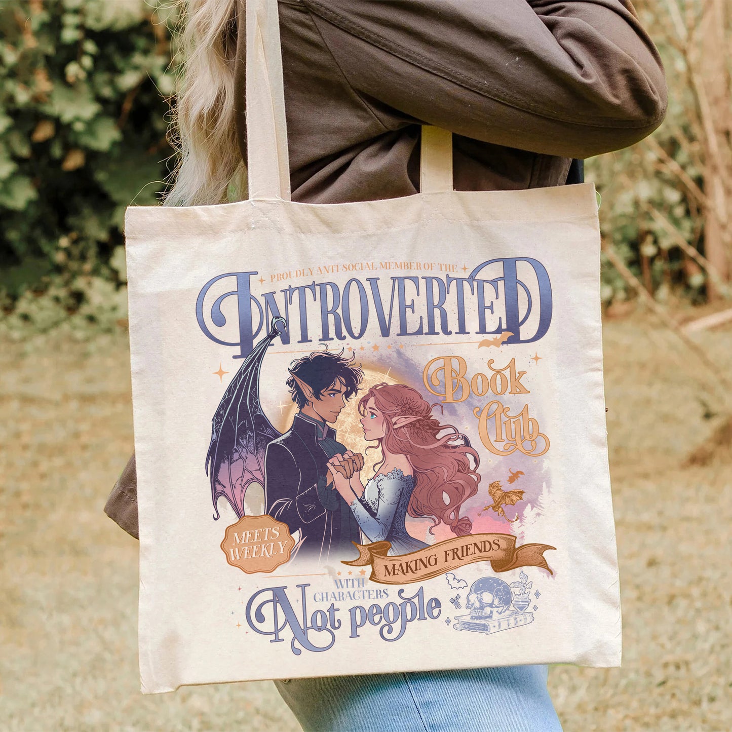 Introverted Reading Bag, Introverted Book Club Bag, Romantasy Readers Society, Introverted Book Club Bag, Antisocial Book Club Bag