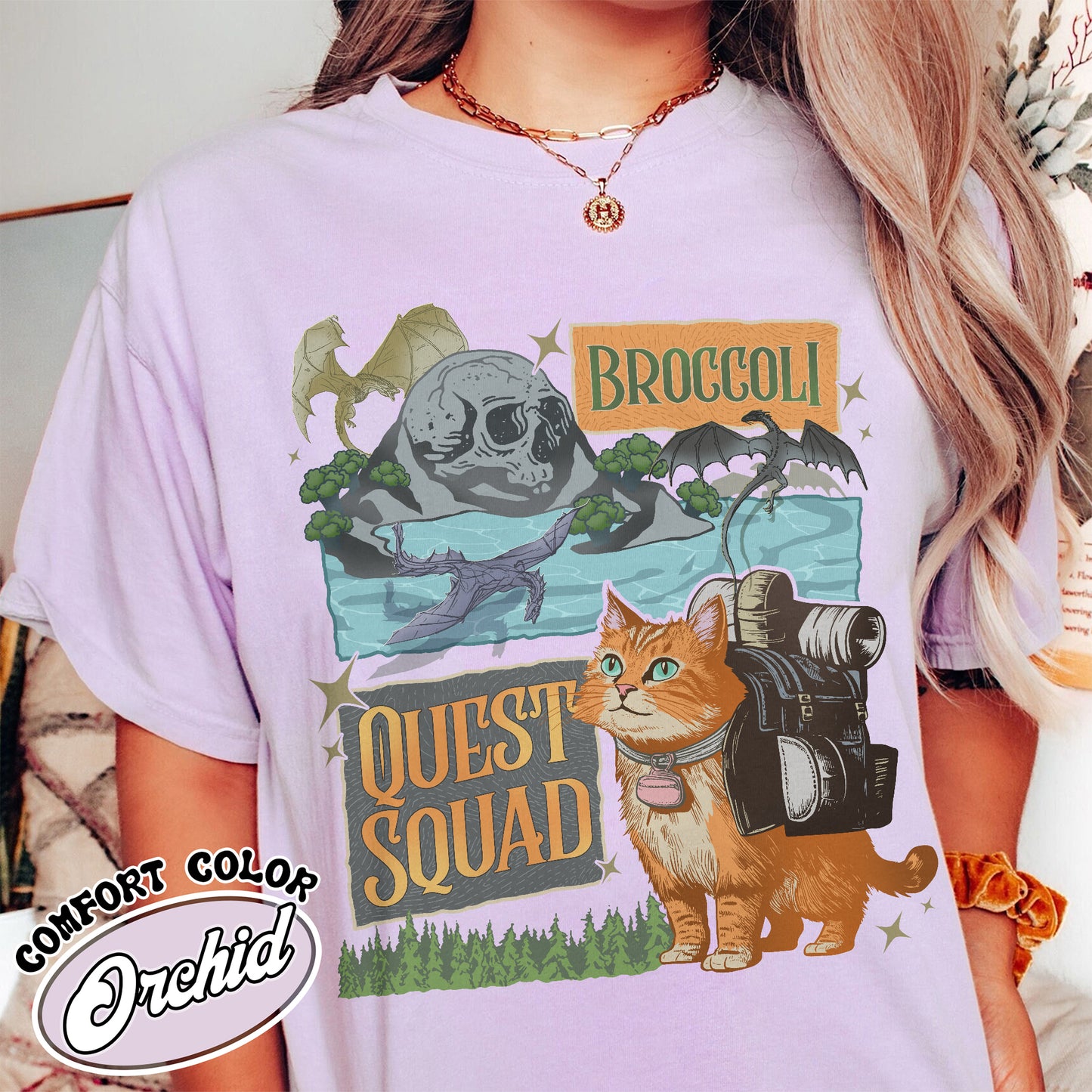 Bookish Comfort Color Shirt, Onyx Storm Quest Squad Broccoli Shirt, Brocolli Kitten Team