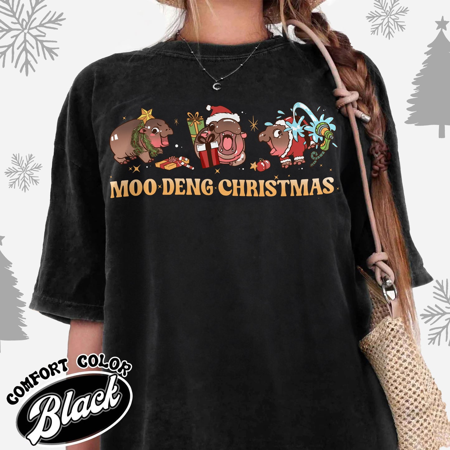 Christmas Animal Lover Comfort Color Shirt, Moo Deng Lover Shirt, Baby Hippo Shirt, Baby Hippo Tee