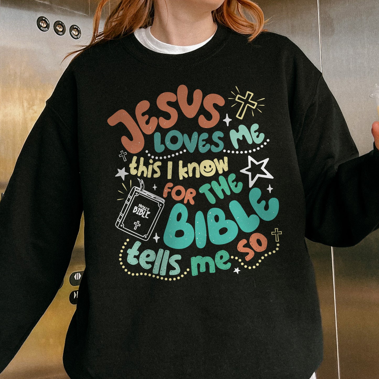 Jesus Loves Me This I Know Sweatshirt: Christian Bible Verse Sweatshirt, Kids Youth Faith Sweatshirt