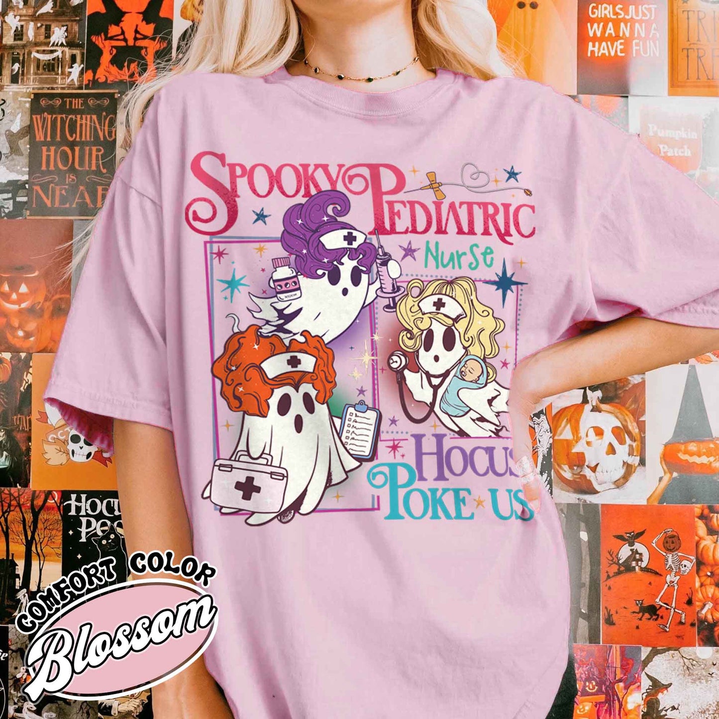 Halloween PEDs Nurse Comfort Color Shirt, Hocus Poke Us Witch Nurse Shirt, Spooky Pediatric Nurse Shirt
