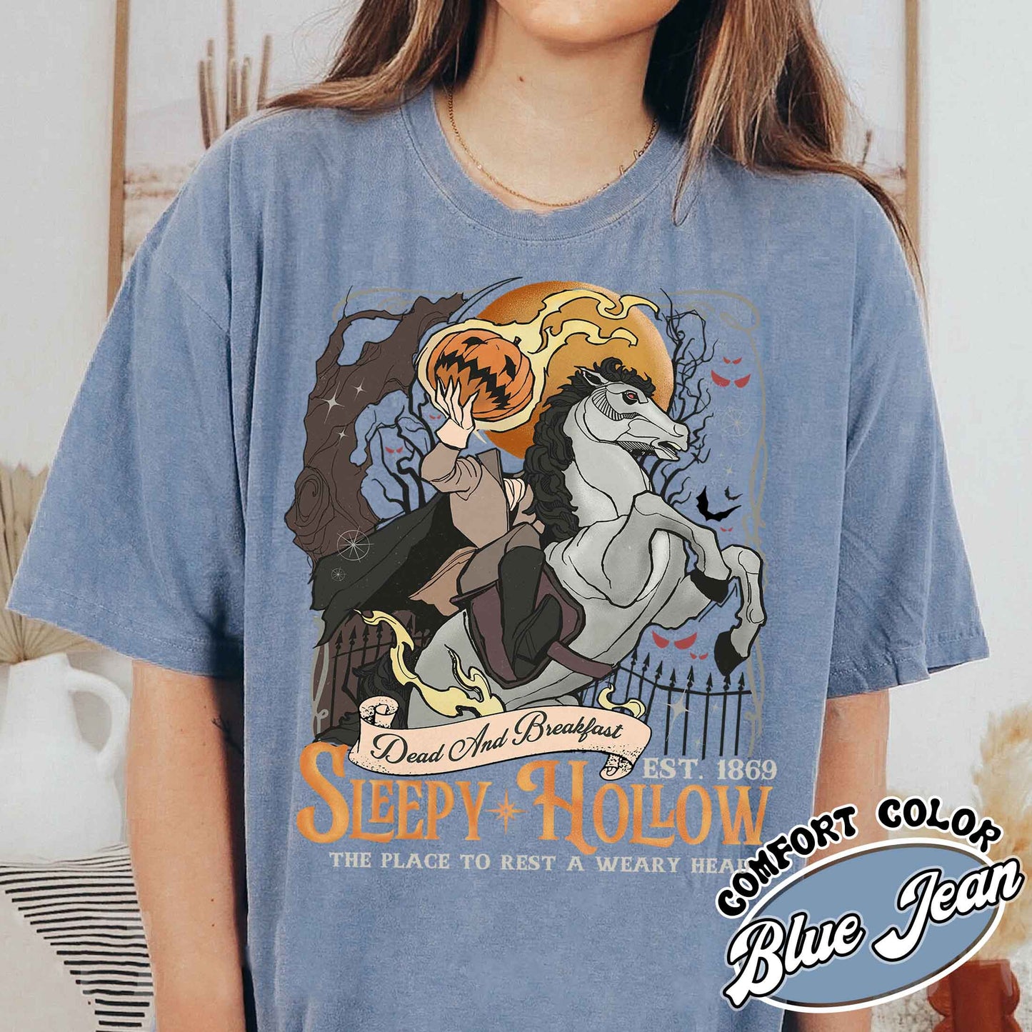 Halloween Comfort Color Shirt, Sleepy Hollow Mens Shirt, Headless Horseman Shirt, Halloween Teeth Shirt