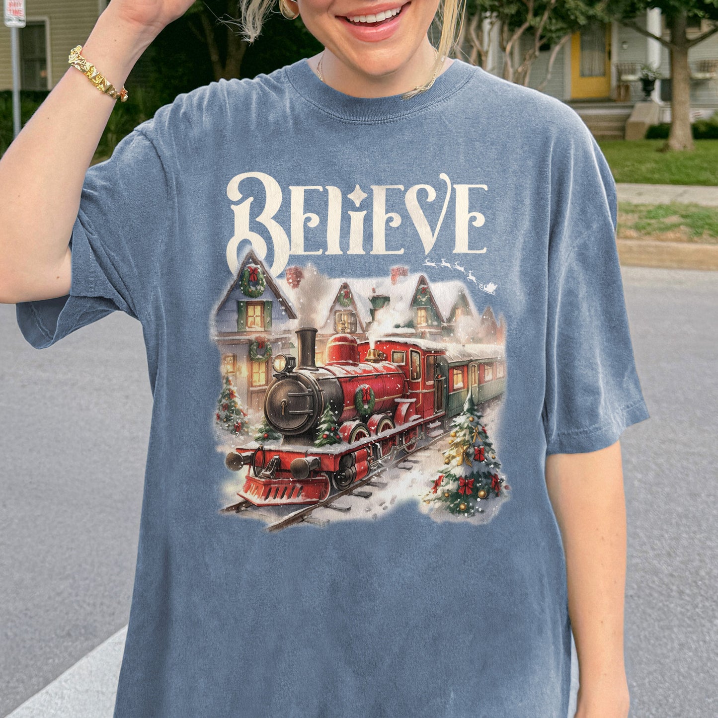 Believe Polar Express Christmas Train Shirt | Holiday Santa Sleigh Tee