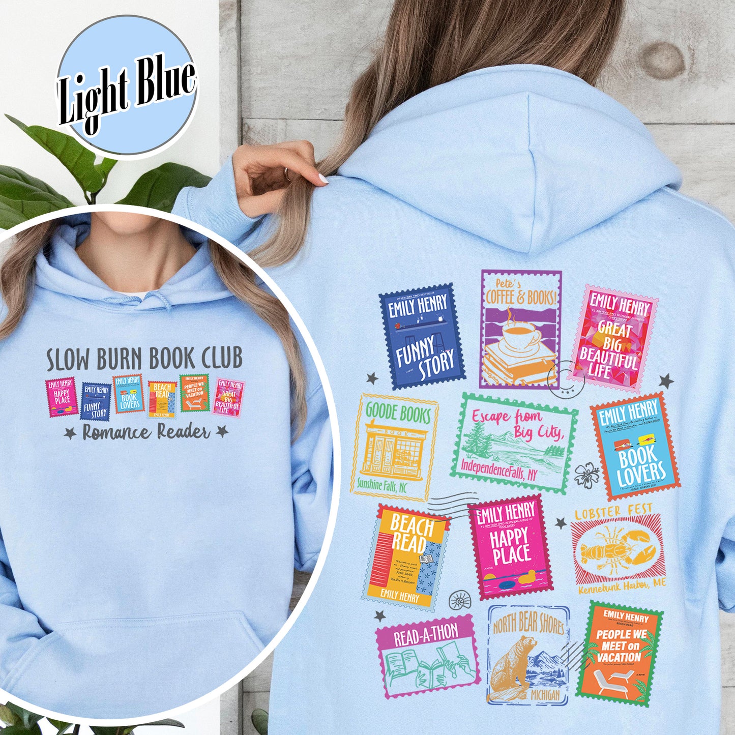 Book Lovers Hoodie,Emily Henry Books Stamp Hoodie, Sunshine Falls Hoodie, Happy Place Inspired Hoodie