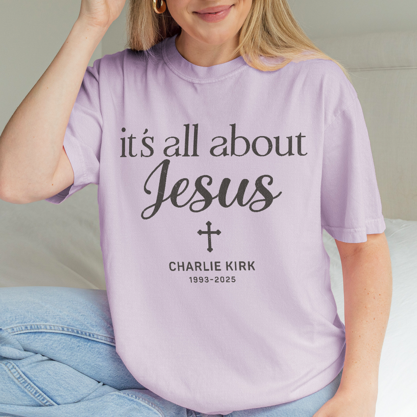 Charlie Kirk Memorial Shirt: It's All About Jesus, Christian Faith Comfort Colors Tee