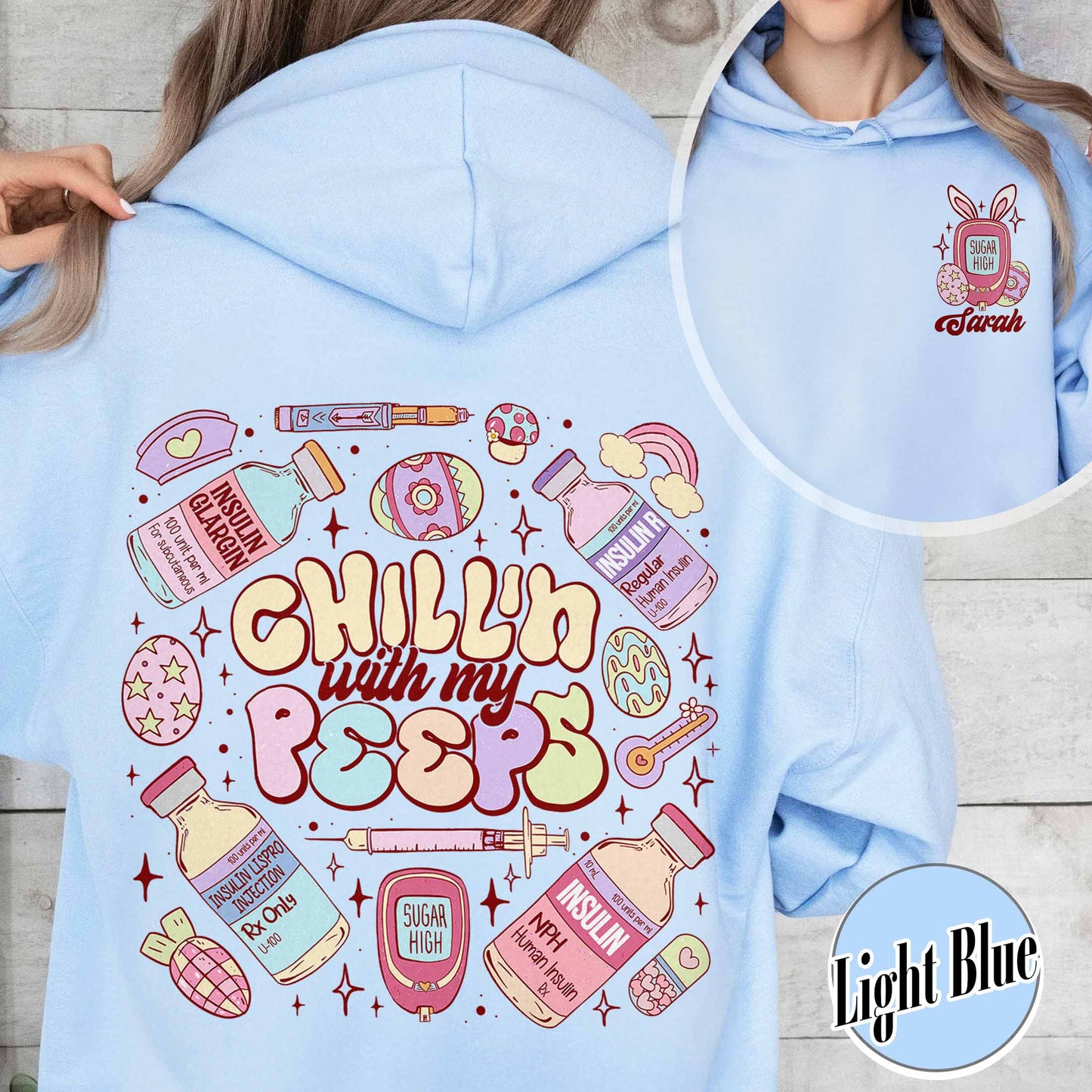 Diabetes Hoodie, Insulin Diabetes ICU Easter Nurse Hoodie, Chillin With My Peeps Easter Bunny Hoodie