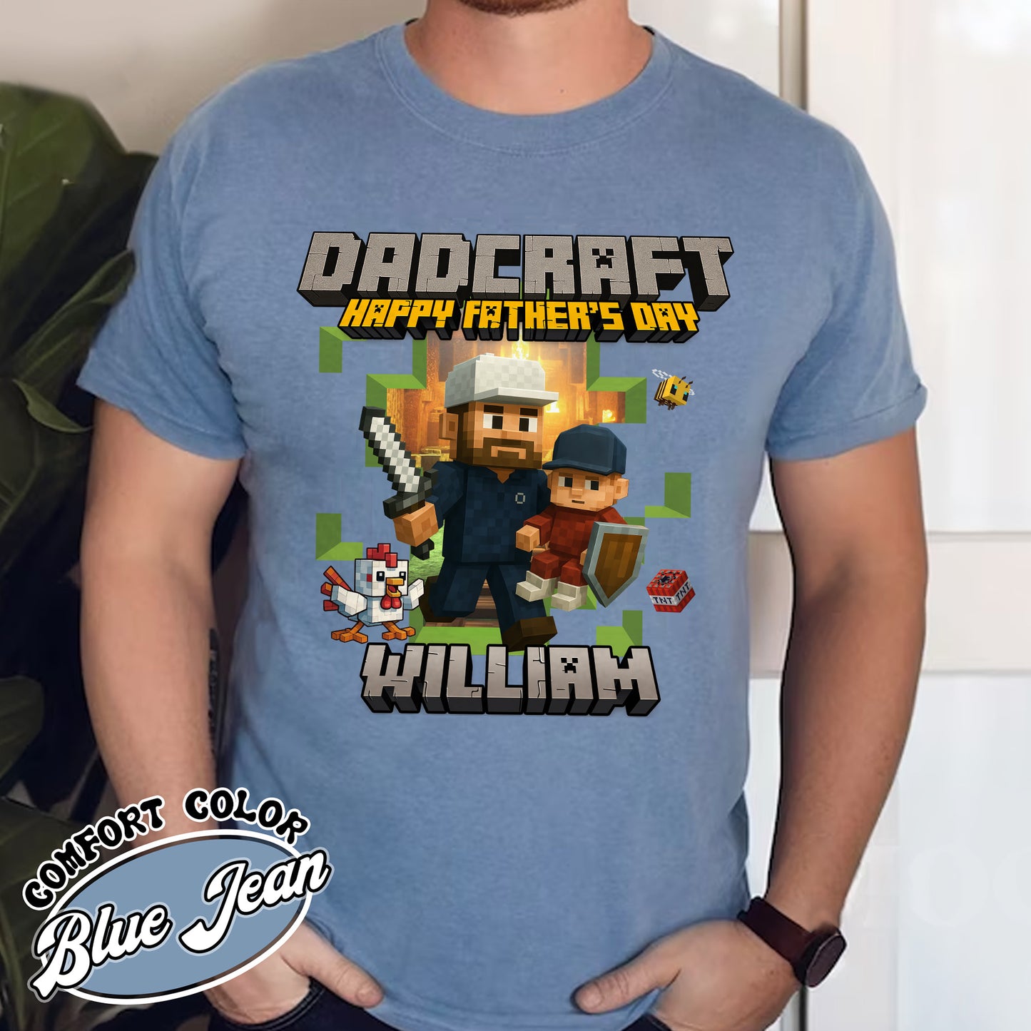 Father’s Day Comfort Color Shirt, Personalized Photos and Name DadCraft Shirt, Gamer Dad DadCraft Shirt