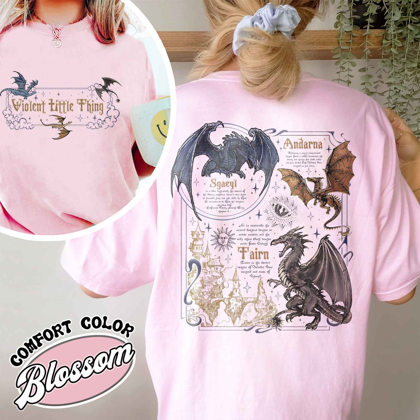 Fourth Wing Book Lover Comfort Color Shirt, Violent Little Thing Tairn & Andarna Dragon TShirt