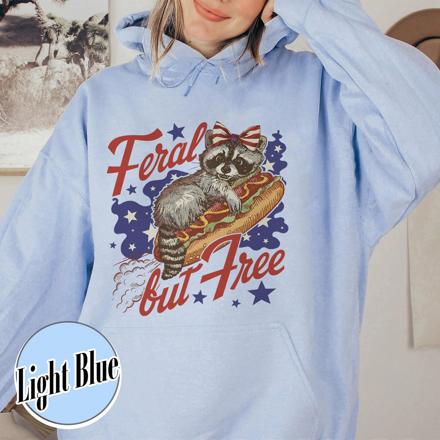 Funny 4th of July Boys Hoodie,Feral But Free Fourth of July Kids Hoodie, Patriotic Hoodie