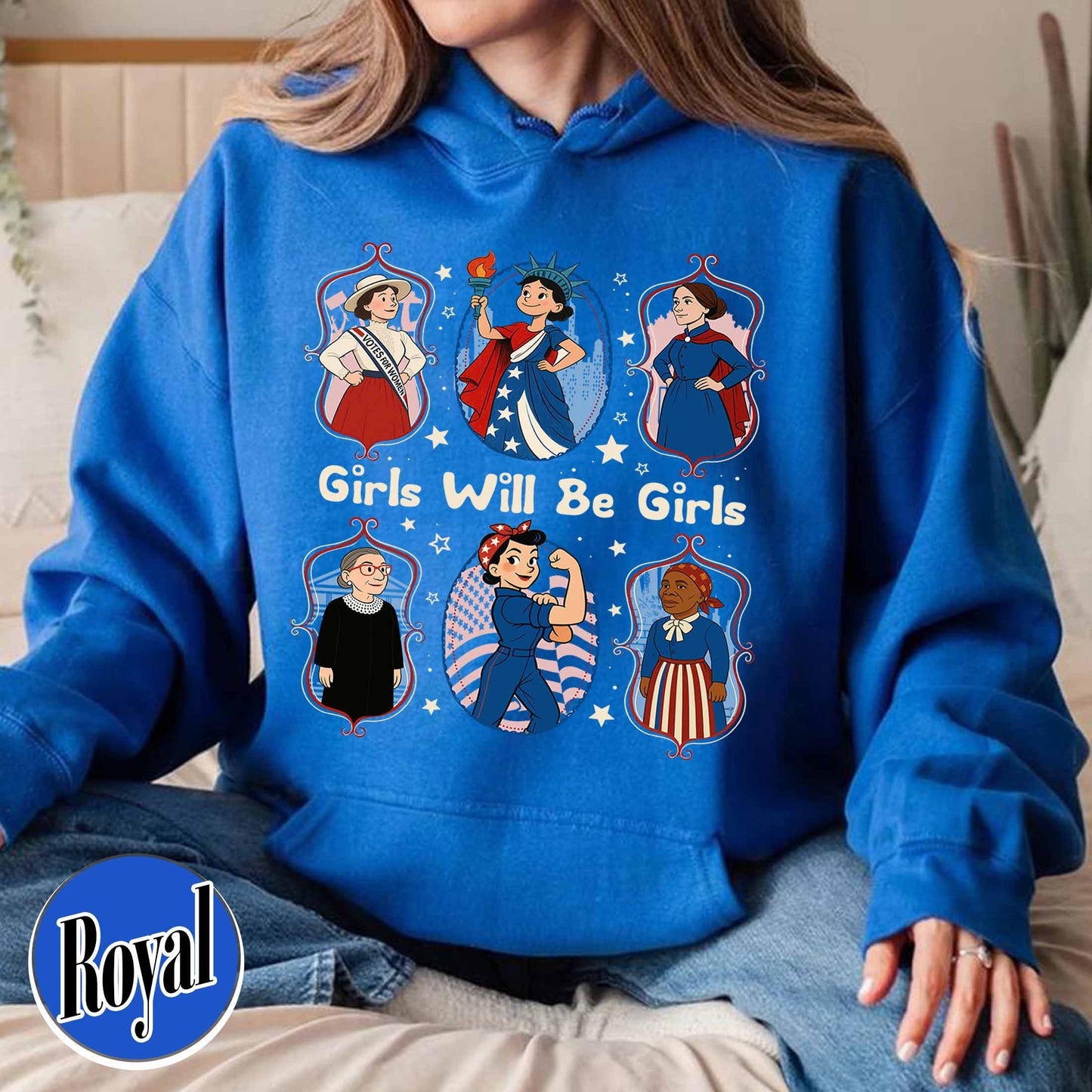 Girls Will be Girls Hoodie, Patriotic Feminist 4th of July Hoodie, Strong American Women Hoodie