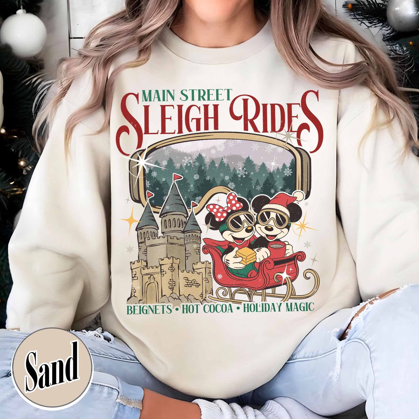Main Street Sleigh Rides Sweatshirts, Christmas Girls Trip T Shirts, the Most Magical Place on Earth Christmas Shirt, Hot Cocoa Christmas Shirt