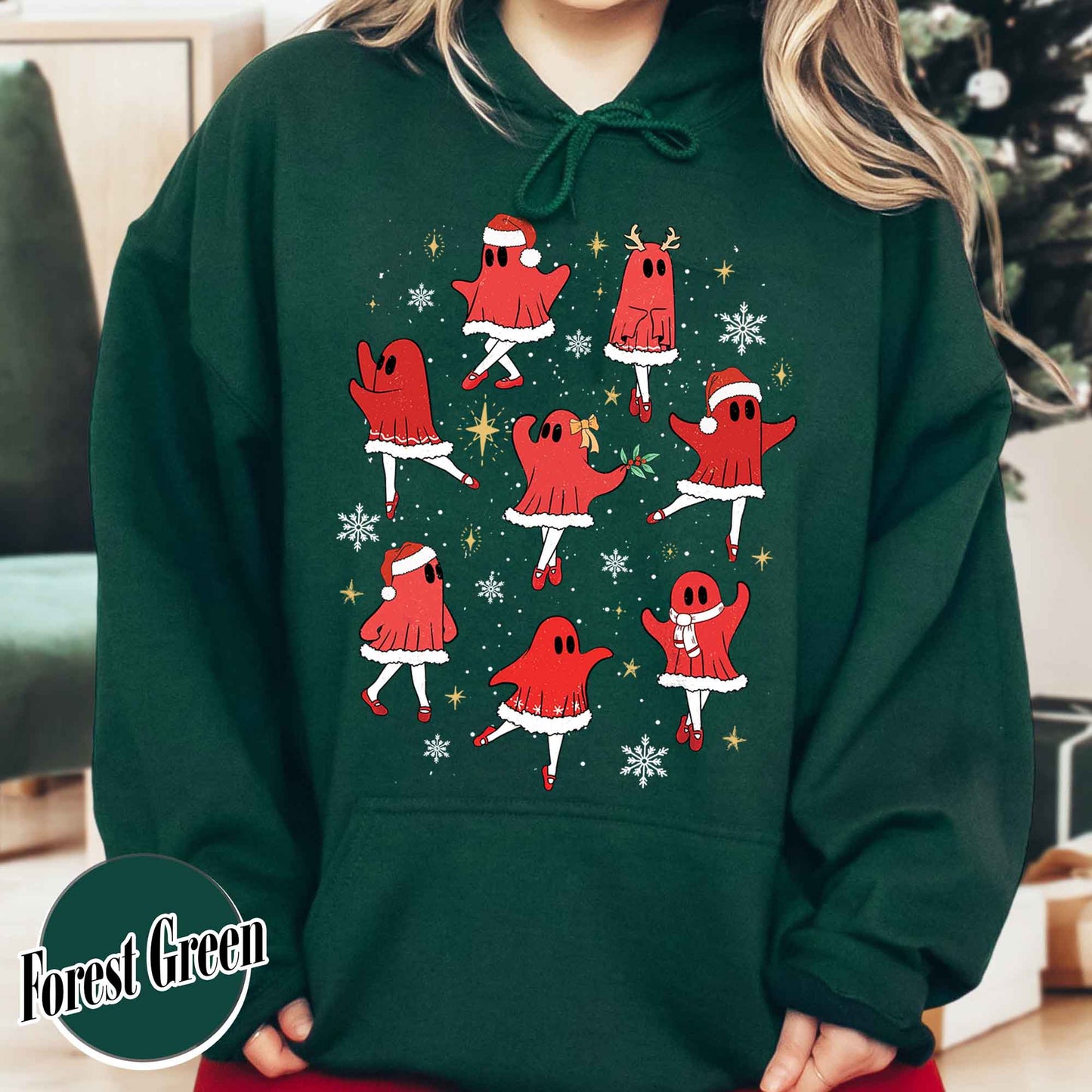 Ballet Ghost Hoodie, Ballet Christmas Hoodie, Christmas Hoodie for Dancer, Dance Teacher Christmas Hoodie, Cute Christmas Ghost Hoodie, Xmas Gift