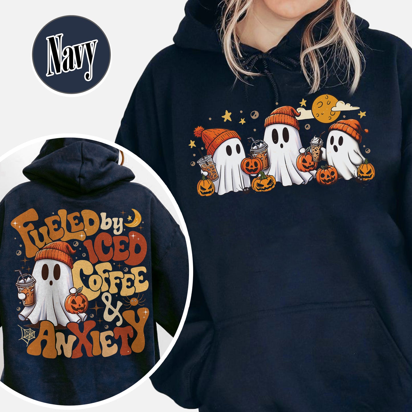 Halloween Ghost Iced Coffee Hoodie, Cute Ghost Drink Coffee Hoodie, Little Ghost Iced Coffee Hoodie