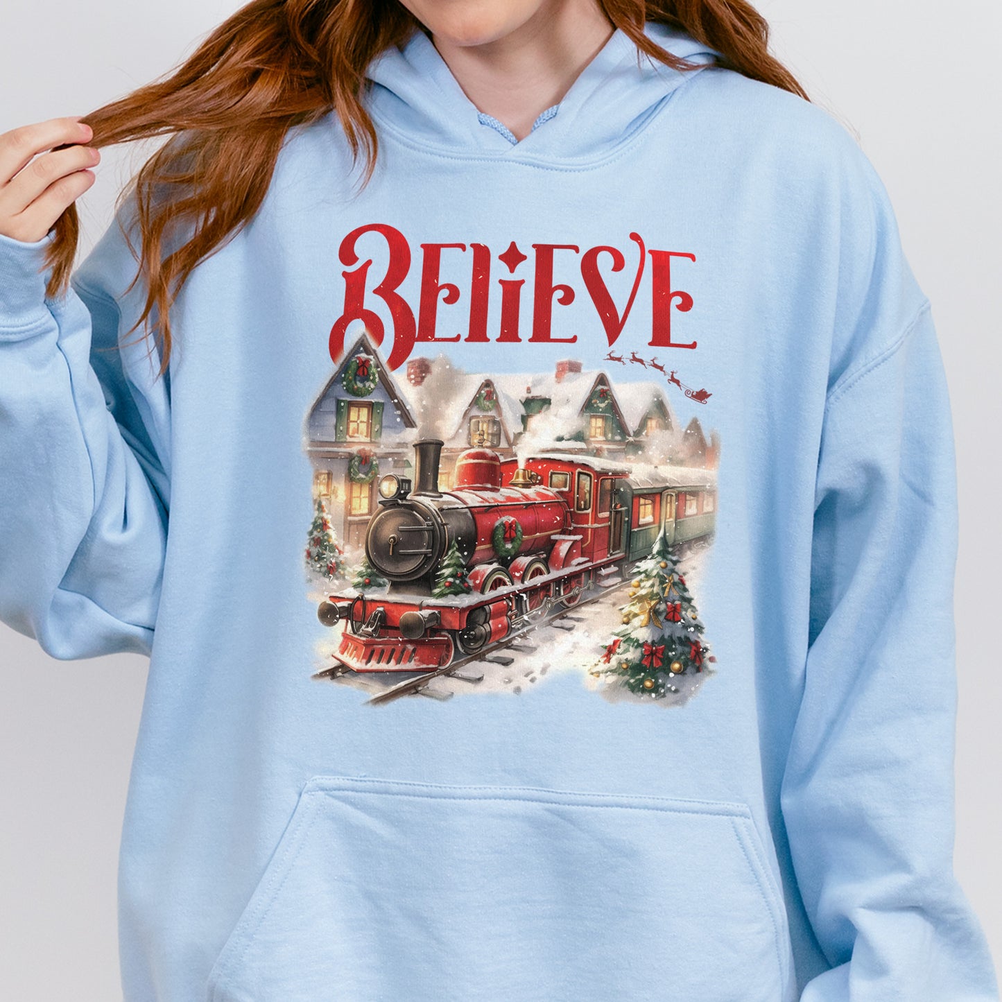 Believe Polar Express Christmas Train Hoodie | Holiday Santa Sleigh Hoodie