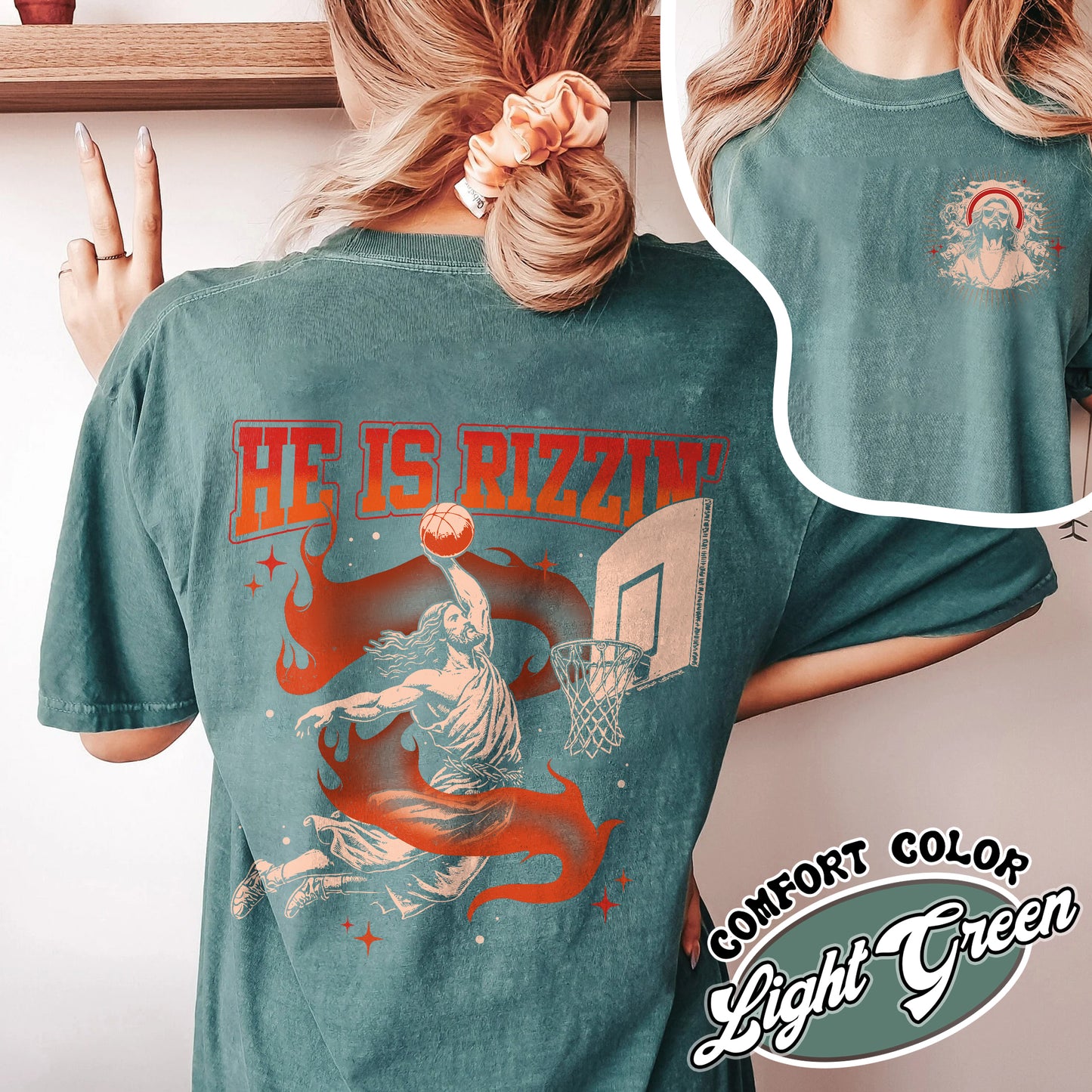 Christian Comfort Colors Shirt,He Is Rizzin Basketball Tshirt,He Is Rizzin Basketball,Easter Shirt