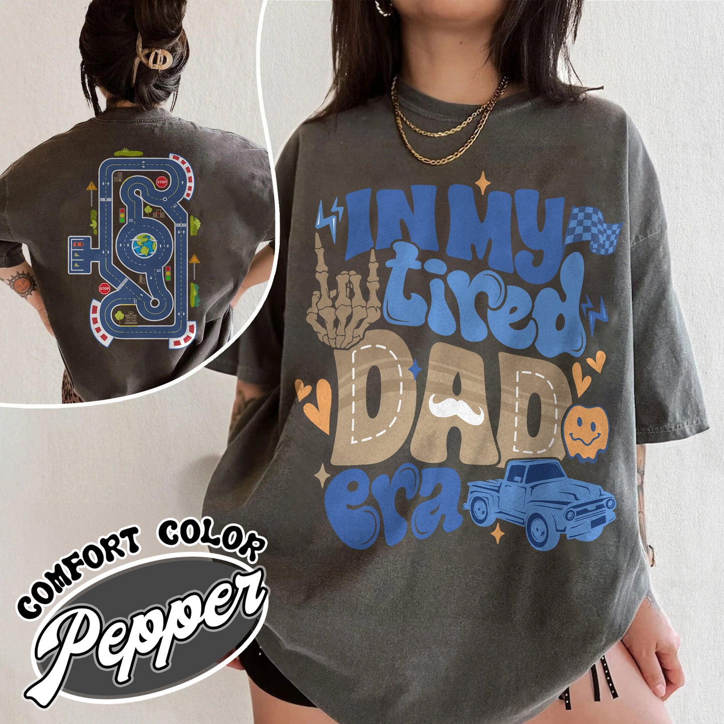 Race Car Track Comfort Colors Shirt for Dad, Race Track Shirt for Dad, Racing Shirt for Dad, In My Tired Dad Era Shirt, Tired Dads Club, Toy Car Massage Shirt