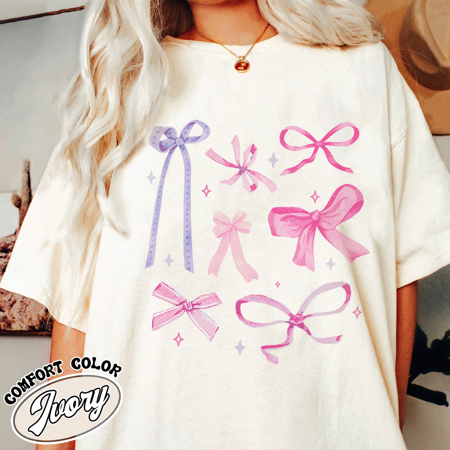 Coquette Pink Bow Comfort Color Shirt, Trendy Pink Bow Clothing, Pink Bow, Pink Bow, Coquette Shirt, Aesthetic Pink Bow