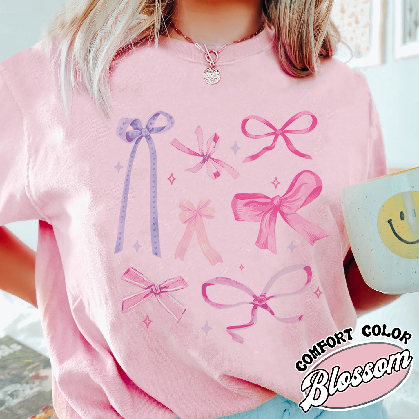Pink Bow Coquette Comfort Colors Shirt, Baby Tee Women Bow, Ribbon Bow Shirt, Coquette Bow Shirt