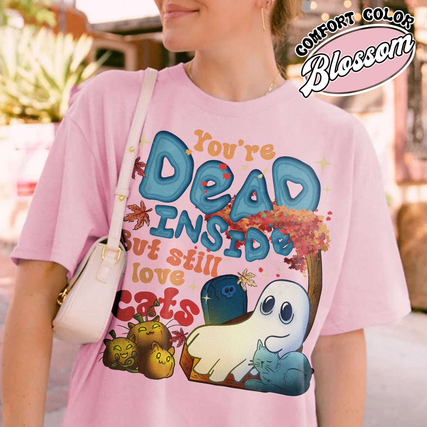 Halloween Cat Comfort Color Shirt, Dead Inside but Still Love Cats Shirt, Ghost Holding Black Cat Shirt