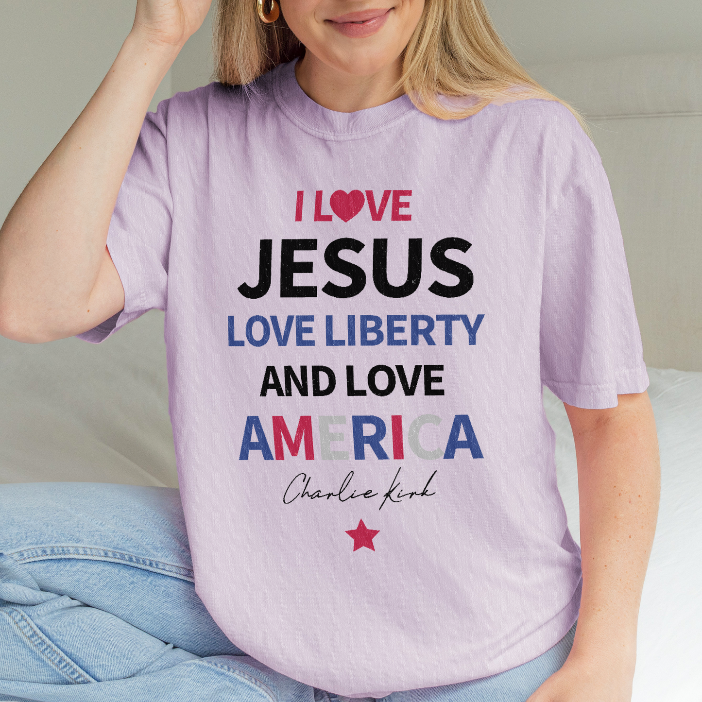 Charlie Kirk Shirt: I Love Jesus, Liberty & America, Comfort Colors® Free Speech Tee