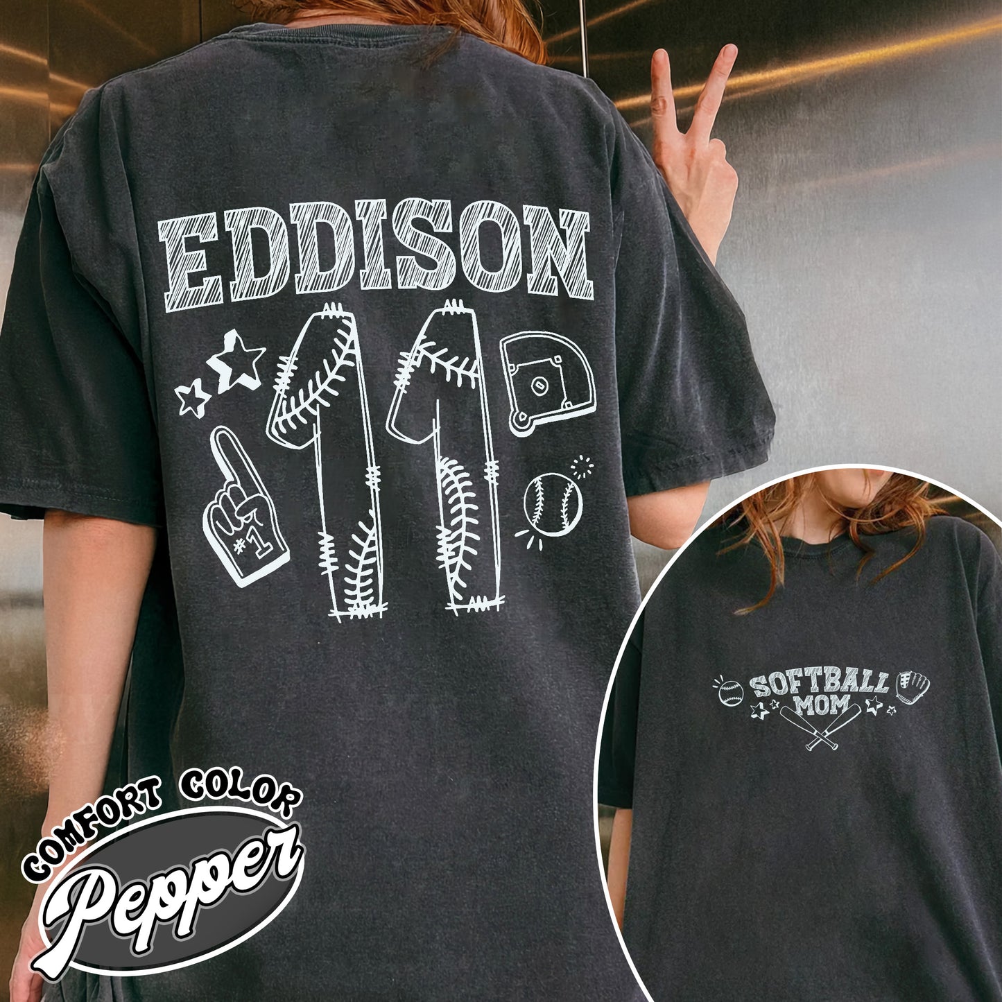 Mother’s Day Comfort Color Shirt, Softball Mama T Shirt, Custom Name and Number Softball Mom Shirt