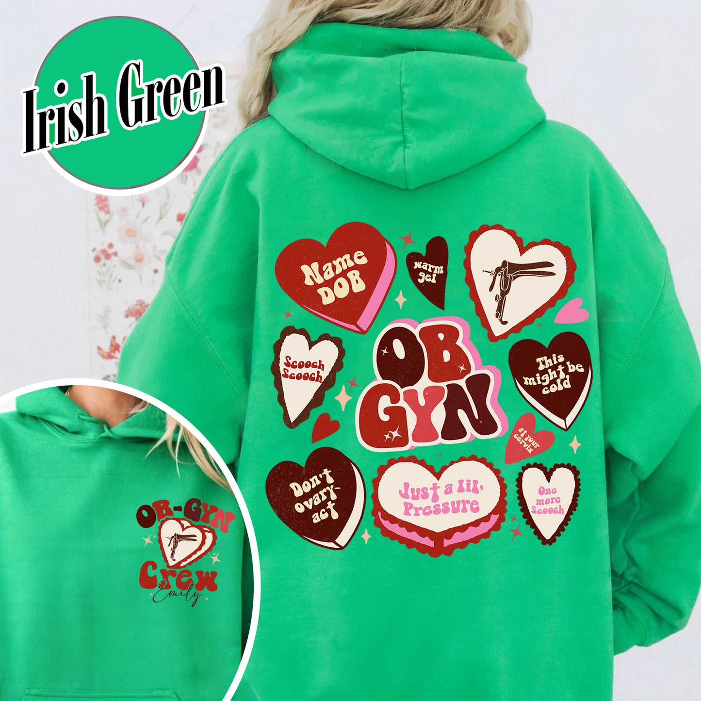 Nurse Valentine Hoodie, OBGYN Nurse Cute Hearts Hoodie, Gift for L&D Nurse, Obstetrics Hoodie
