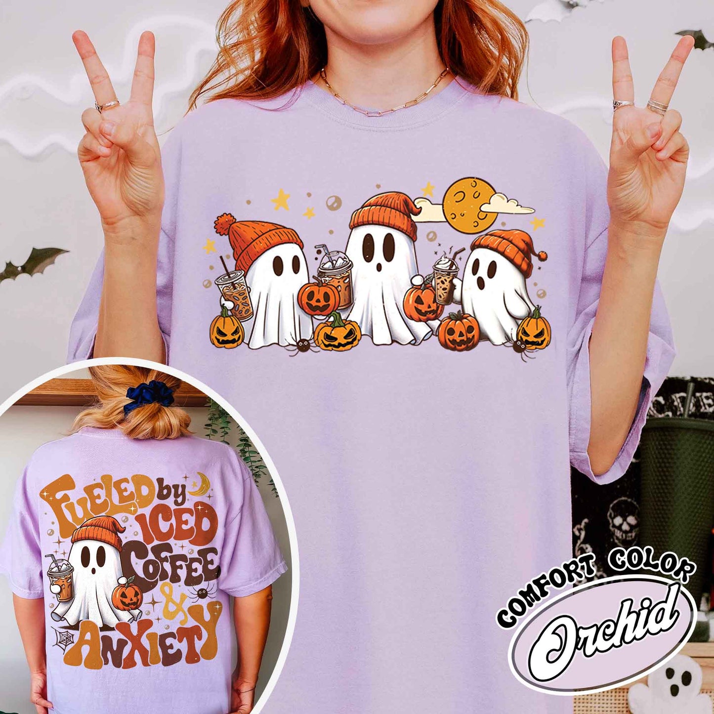 Halloween Ghost Iced Coffee Comfort Color Shirt, Cute Ghost Drink Coffee Shirt, Little Ghost Iced Coffee Shirt