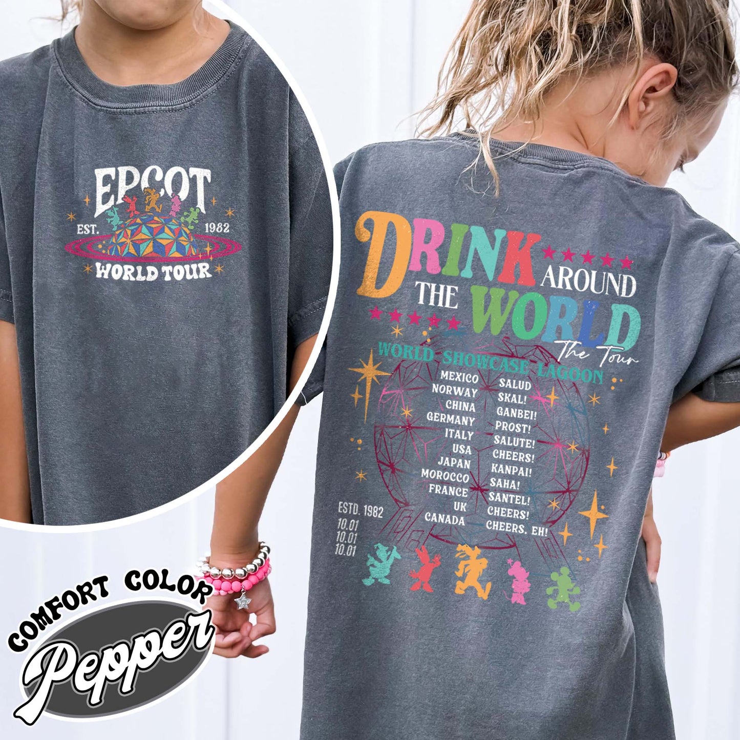 Disney Comfort Color Youth T-shirt, Epcot Drink Around the World Youth T-shirt, Disney Trip Youth T-shirt