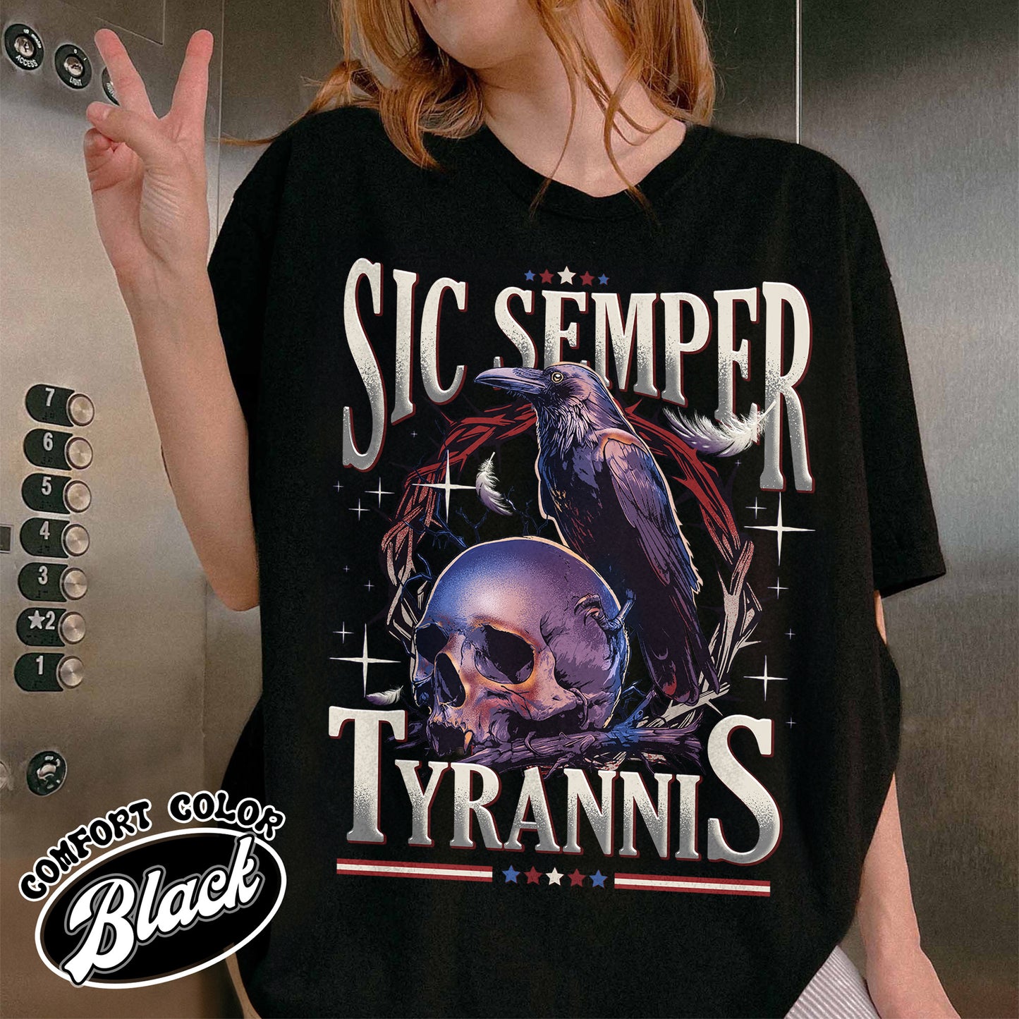 Political Activism Comfort Color Shirt, Sic Semper Tyrannis & Raven Shirt, Patriotic Republican Shirt