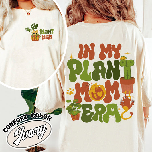 In My Plant Mom Era Comfort Color Shirt, Plant Mom Embroidered Shirt, Cat Mom Shirt and Plants, Plant Mom Sweat Shirt, T Gift for Mom, Cat Mom Shirt