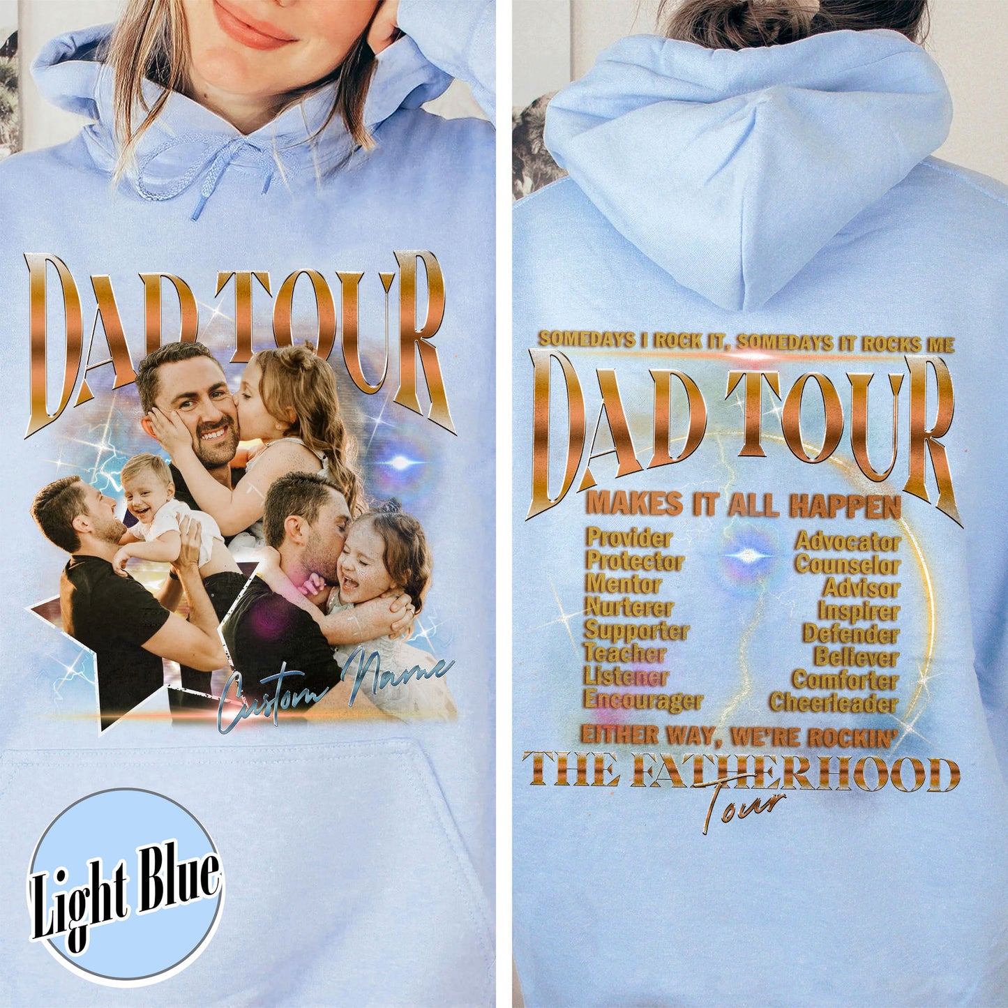 Father’s Day Hoodie, Custom Dad Tour Hoodie Portrait From Photo, Fatherhood Tour Hoodie