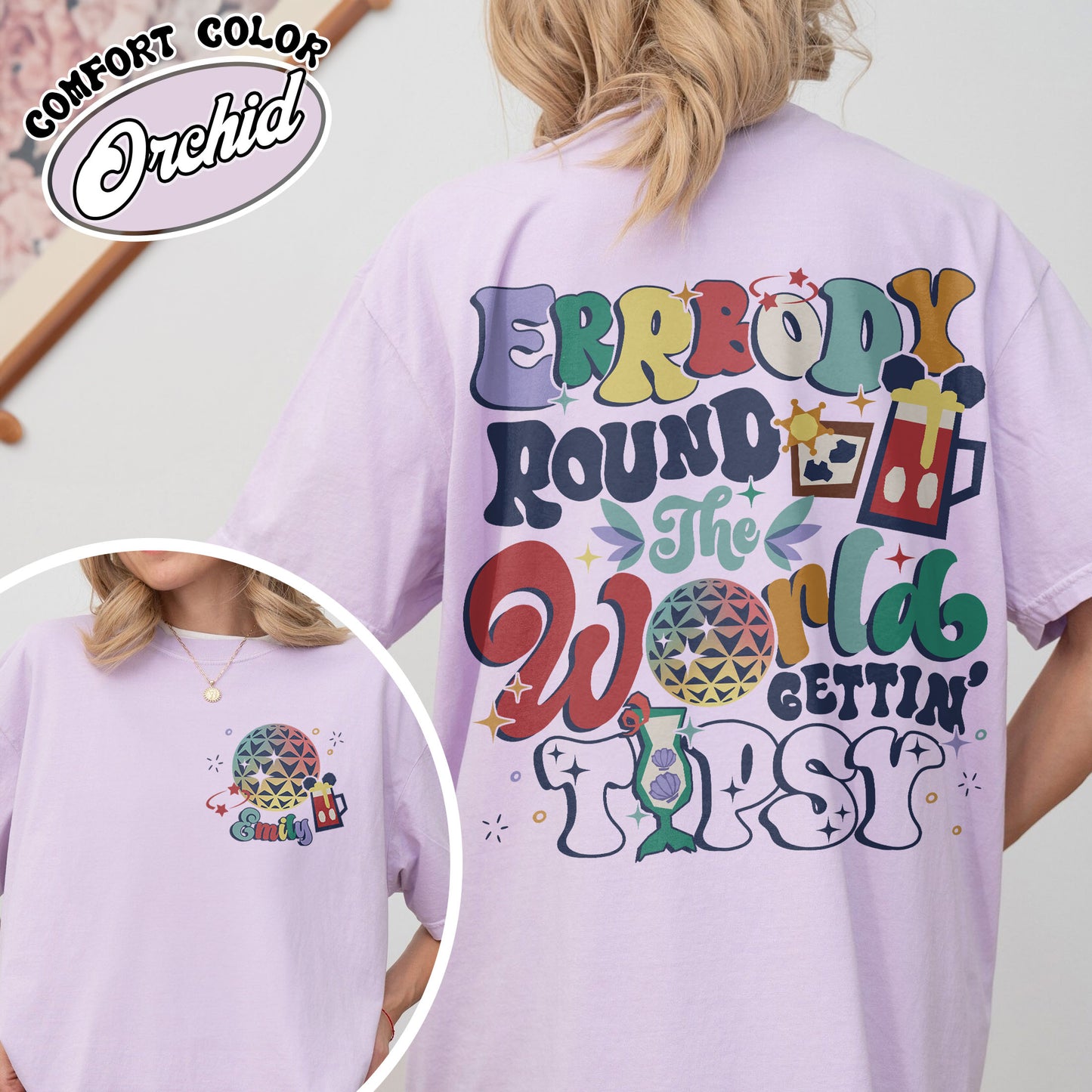 Family Comfort Color Shirt, Errbody Round the World Gettin Tipsy Shirt, Epcot Drinking Shirt