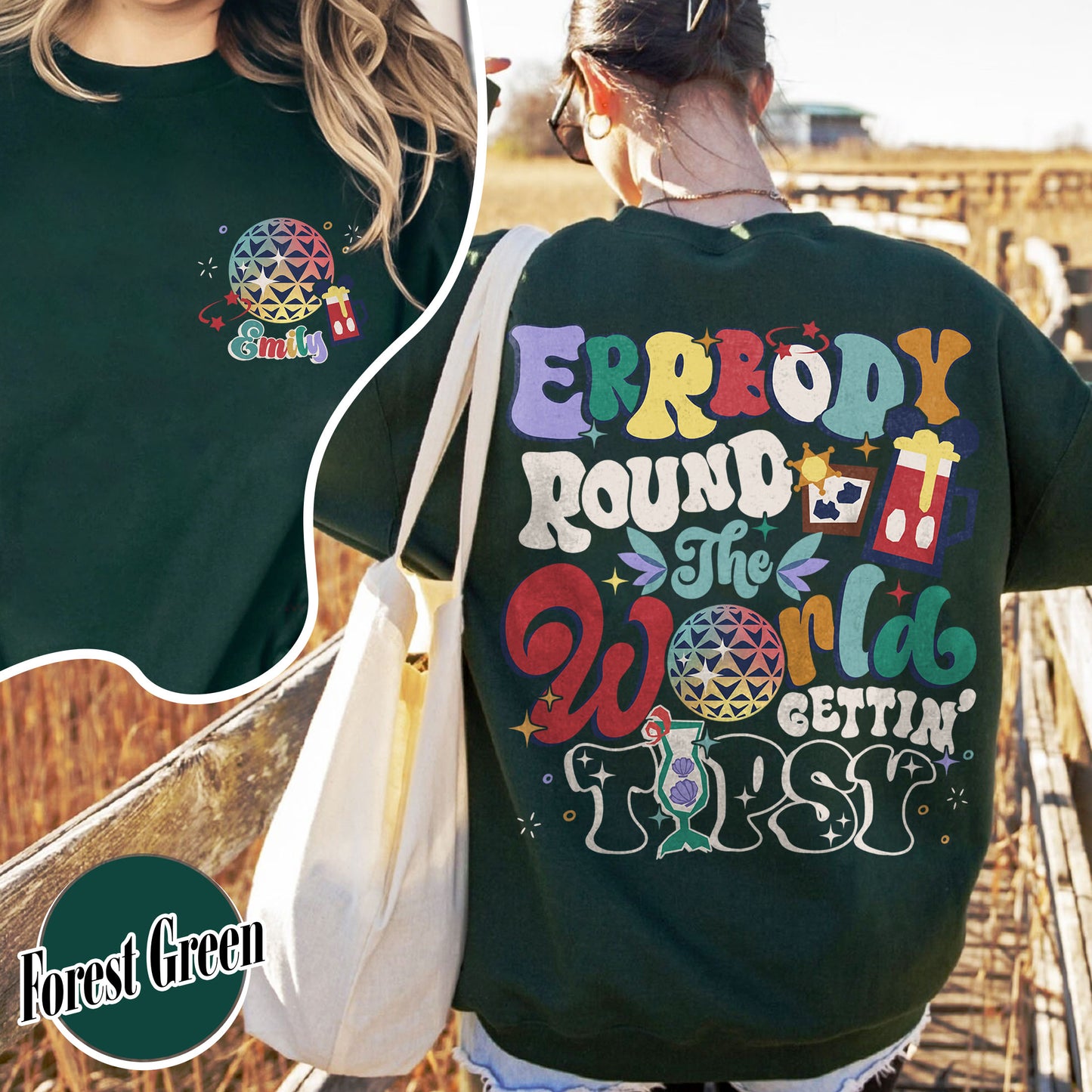Custom Family Trip Sweatshirt, Errbody Round the World Gettin Tipsy Sweatshirt, Epcot Drinking Sweatshirt