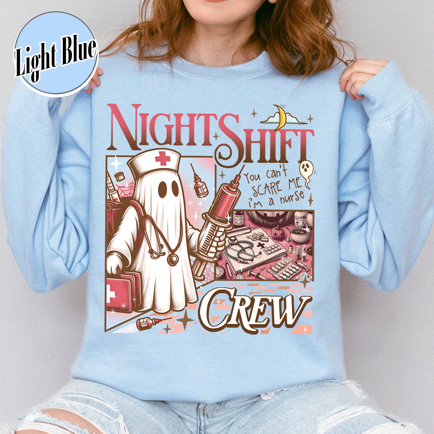 Halloween RN Sweatshirt, Night Shift Crew Ghost Sweatshirt, Registered Nurse Halloween Sweatshirt
