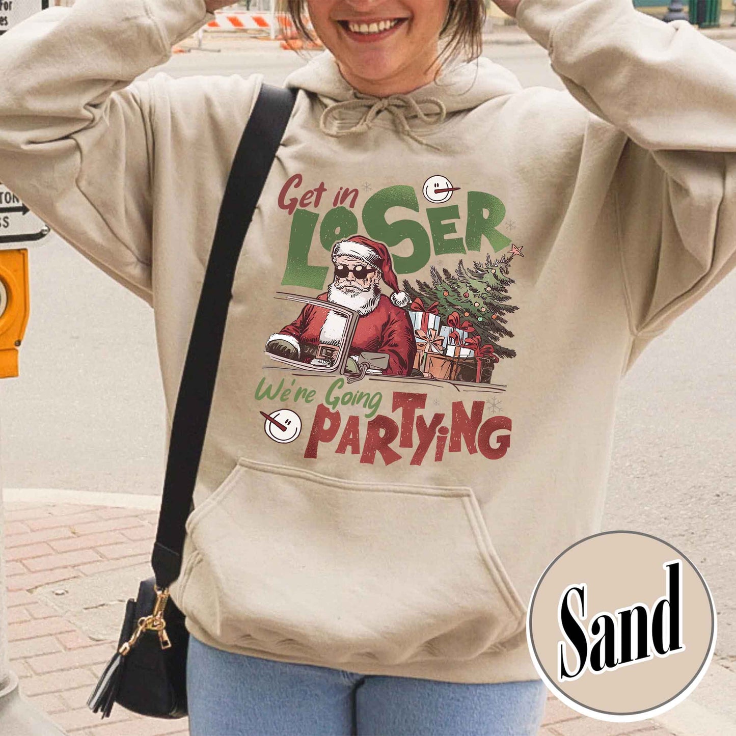 Retro Christmas Party Hoodie, Get in Loser Christmas Hoodie, Funny Retro Xmas 90s Hoodie