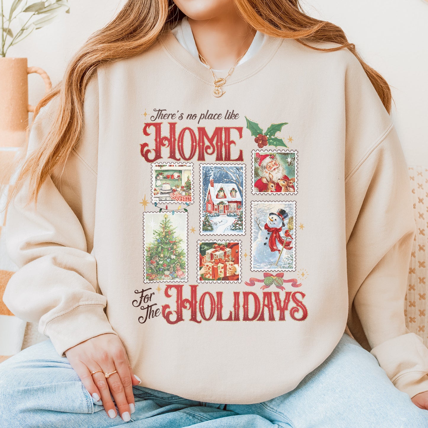 Home for the Holidays Sweatshirt: Vintage Christmas Sweatshirt, Merry Xmas Sweatshirt, Festive Family Xmas Sweatshirt