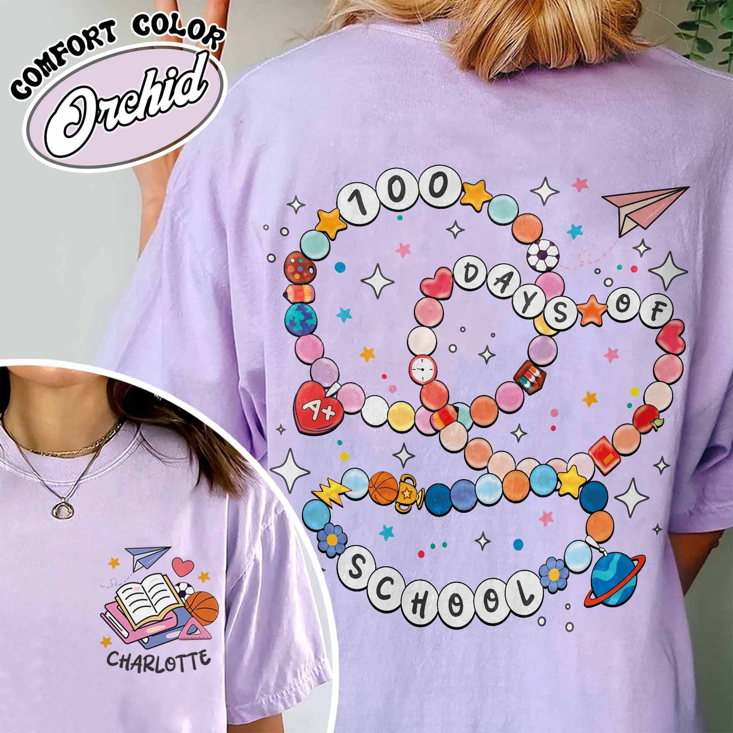 School Comfort Color Shirt, Custom 100 Days of School Bracelet Shirt, Gift for Teacher
