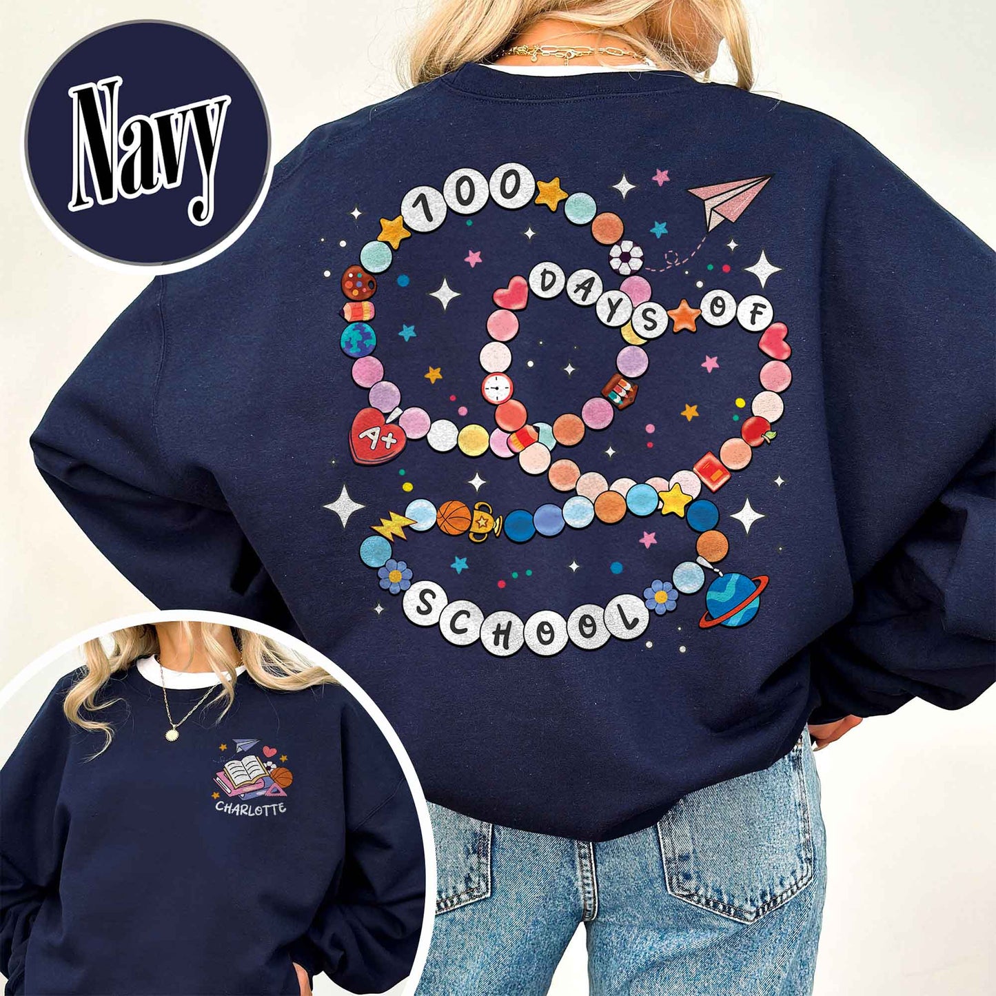 School Sweatshirt, Custom 100 Days of School Bracelet Sweatshirt, Gift for Teacher