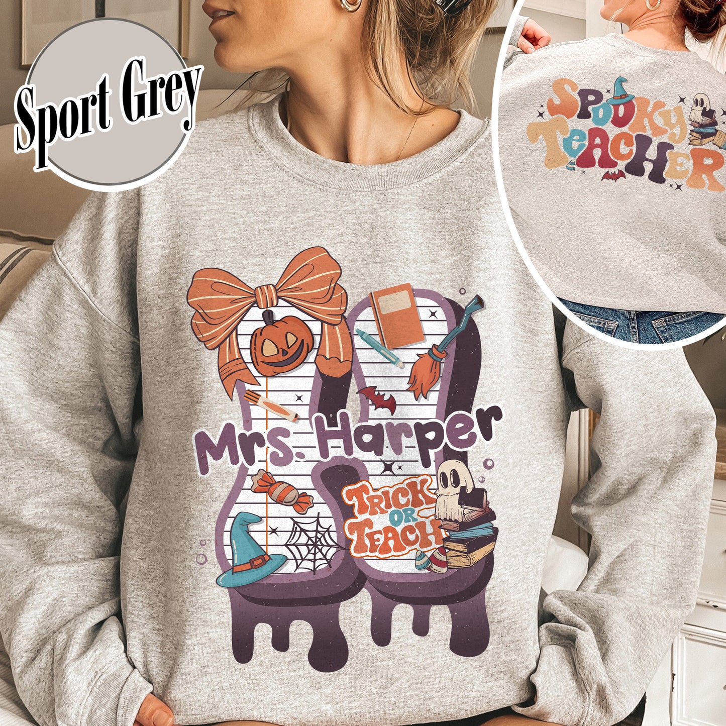 Back to School Sweatshirt, Personalized Halloween Teacher Sweatshirt, First Day of School Sweatshirt