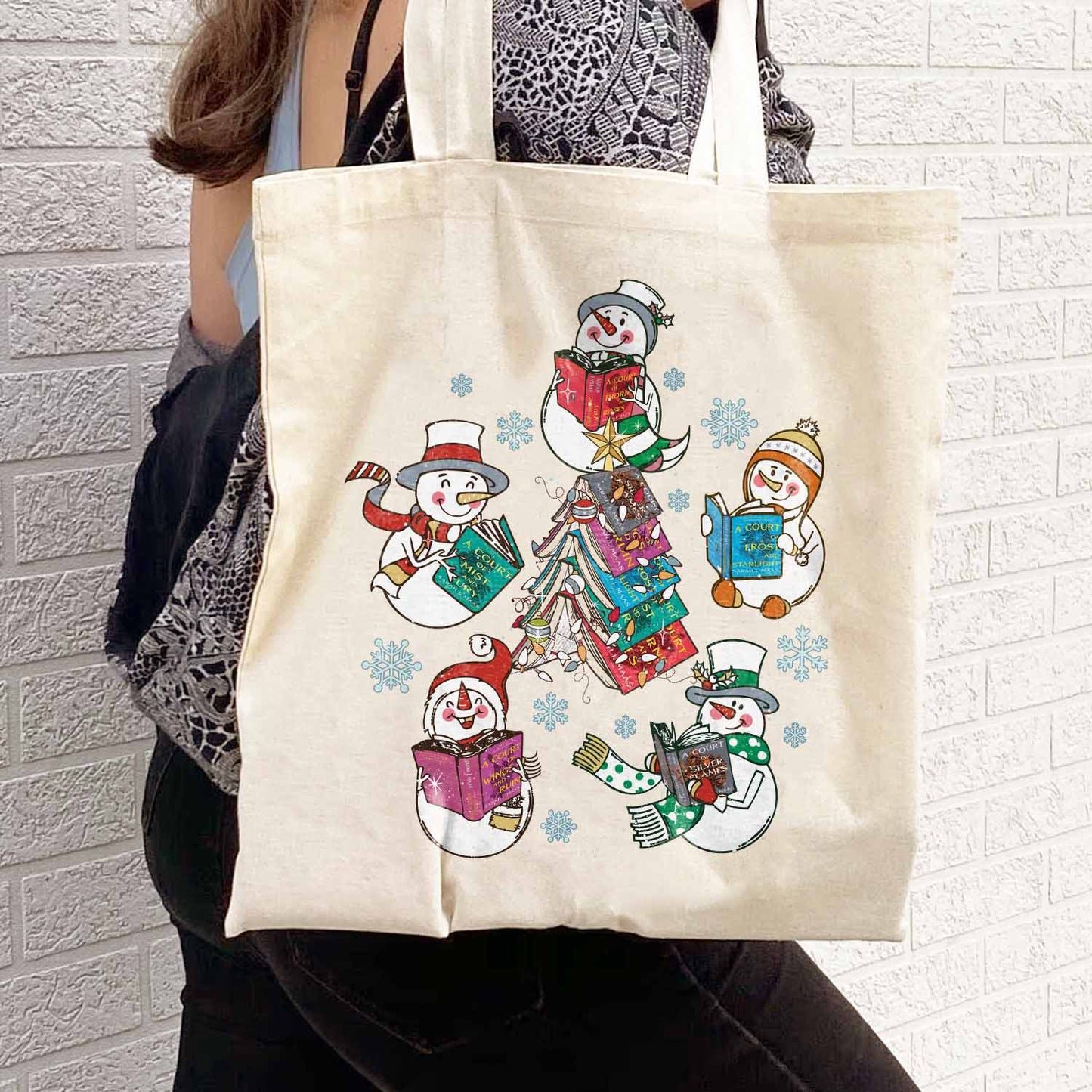 Snowman Reading ACOTAR Bag, Snowman Reading Book Bag, Snowman Book Bag, Christmas Book Bag, Book Club Bag, Christmas Bookish Gift