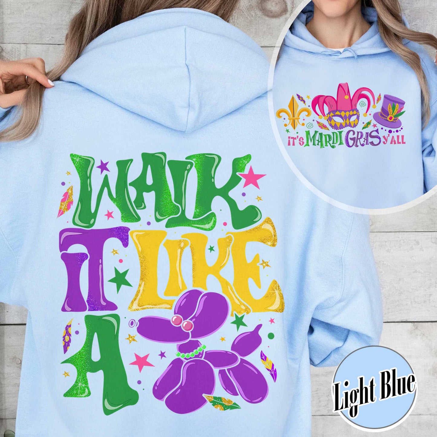 Trending Hoodie, Faux Glitter Mardi Gras Hoodie, It’s Mardi Gras Y’all, Walk It Like a Bead Dog Hoodie