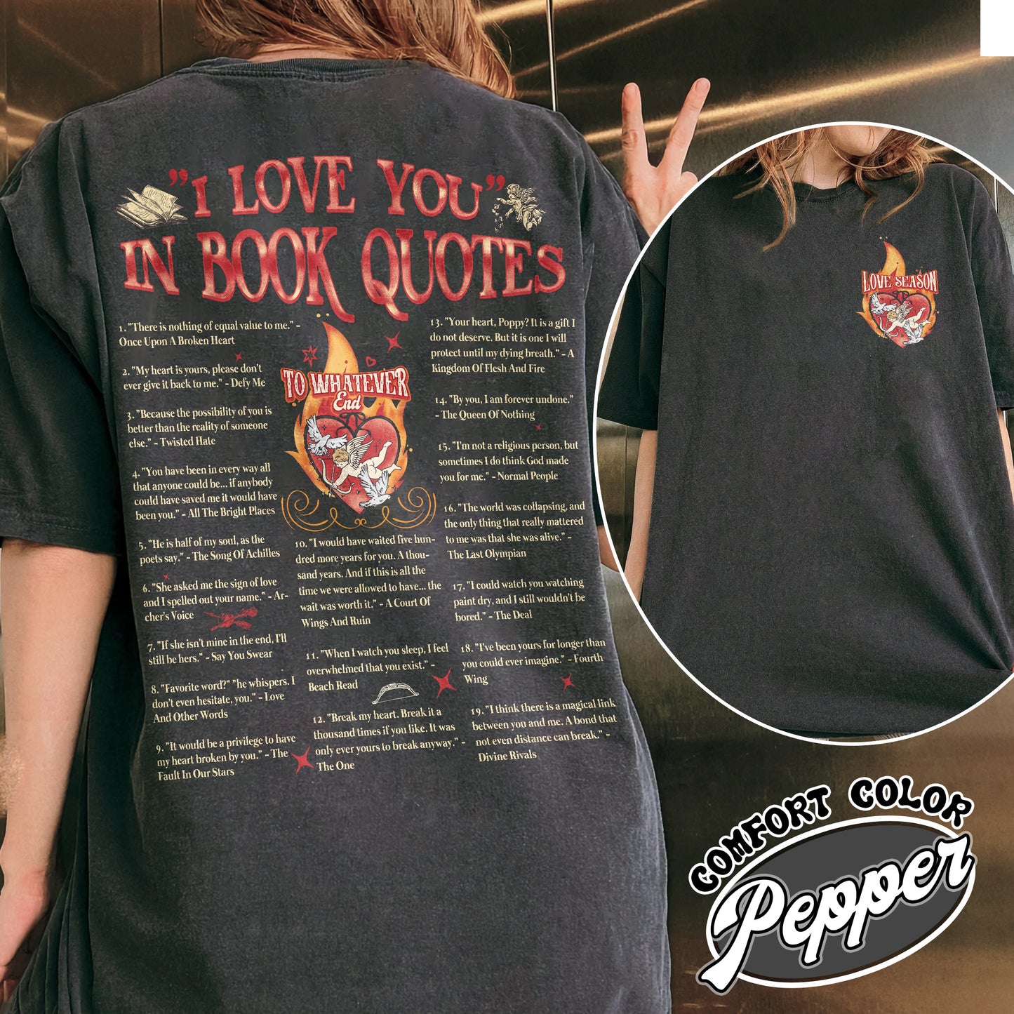 Valentine Bookish Comfort Color Shirt, I Love You in Book Quotes Shirt, Gift for Reader, Valentine Gift