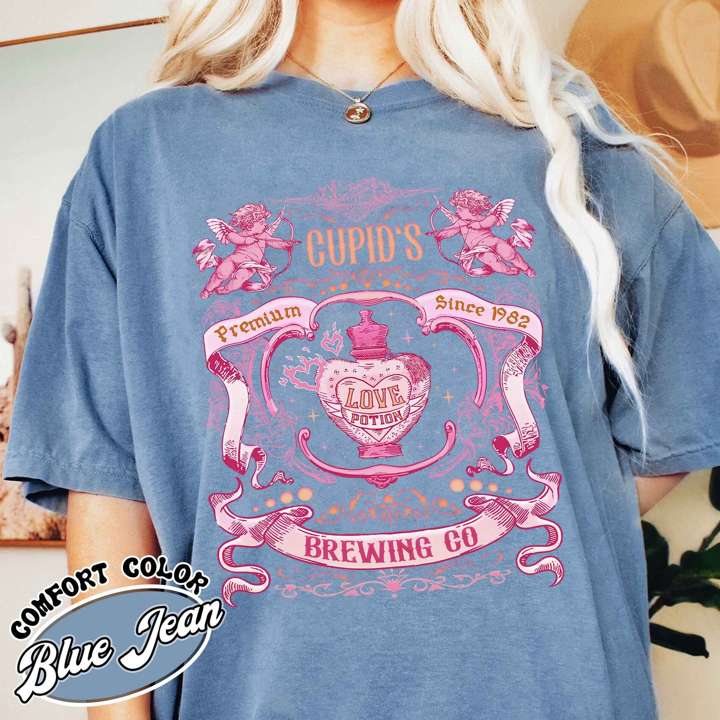 Valentines Day Comfort Color Shirt,Cupid’s Brewing Co Premium Love Potions Est 1982 Shirt,Cute Valentine Shirt