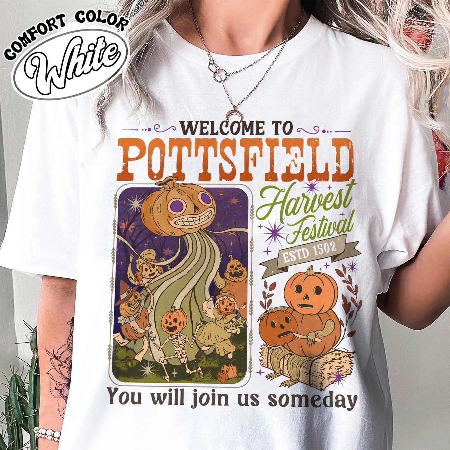 Halloween Pumpkin Comfort Color Shirt, Pottsfield Harvest Festival Shirt, Skeleton Festival Apparels
